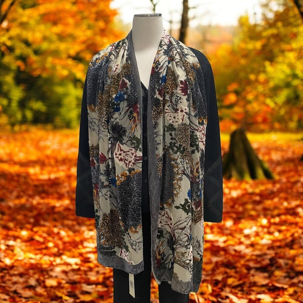 Simply Noelle‎ Floral Burnout Scarf Lightweight Retro Boho Soft Elegant Fall